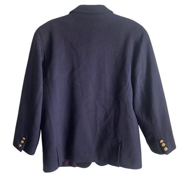 Vintage Lizsport Petites‎ Navy Wool Blazer Gold Crest Preppy Classic 8P - Picture 6 of 16
